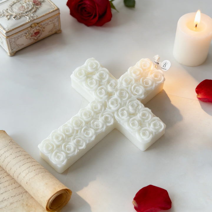 Rose-Decorated Cross Candle