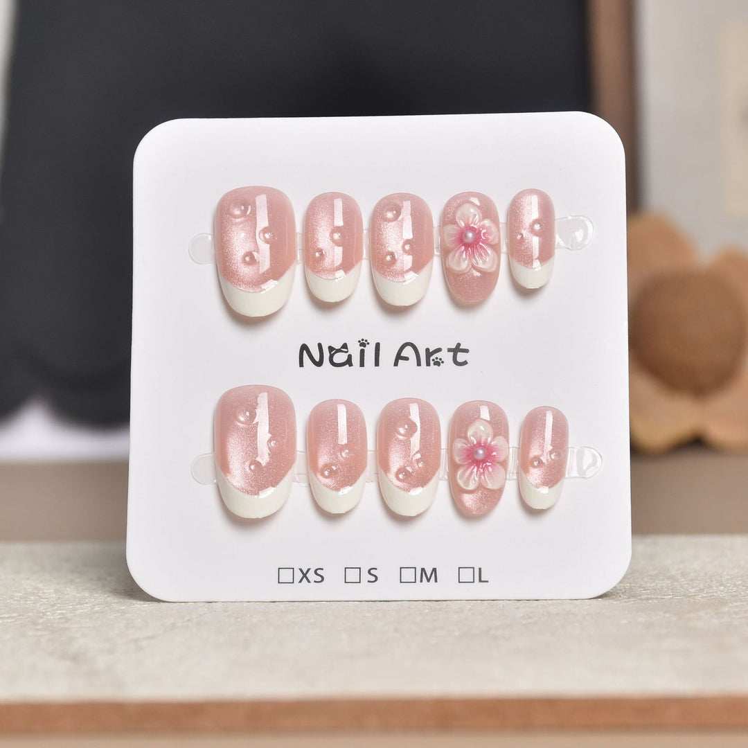 Decorative Press-On Nail Extensions with Floral Accents Stornfield