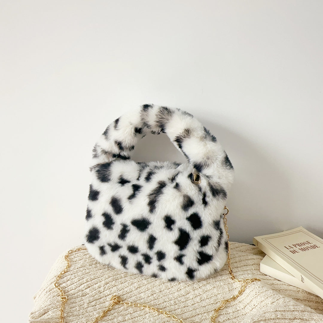 Leopard Print Faux Fur Handheld Bag