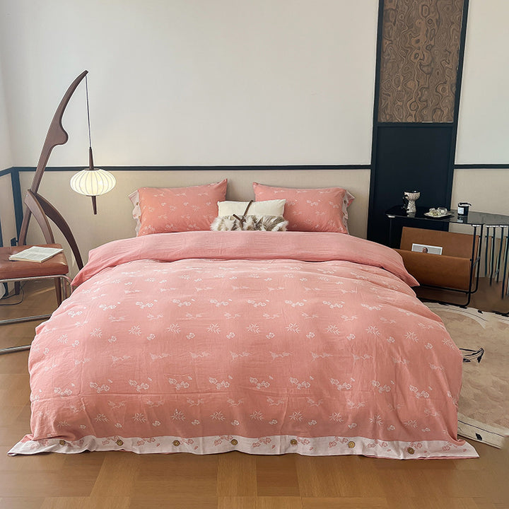 Reversible Cotton Floral Duvet Cover Set with Button Closure & Matching Pillow Shams