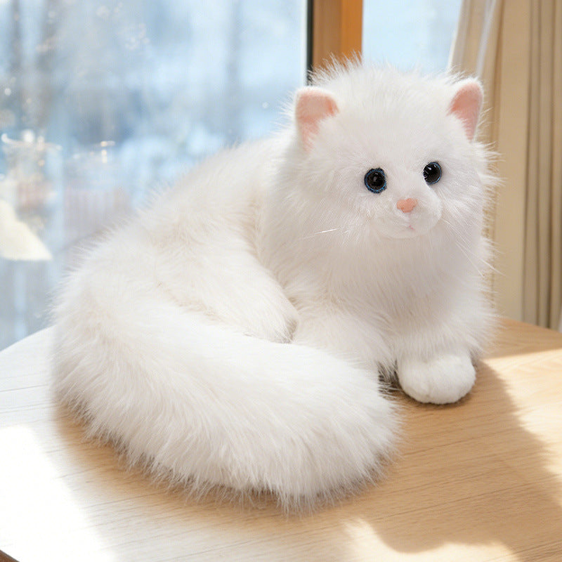 Realistic Long-Haired Plush Cat Decorative Cuddle Toy with Oversized Fluffy Tail Stornfield