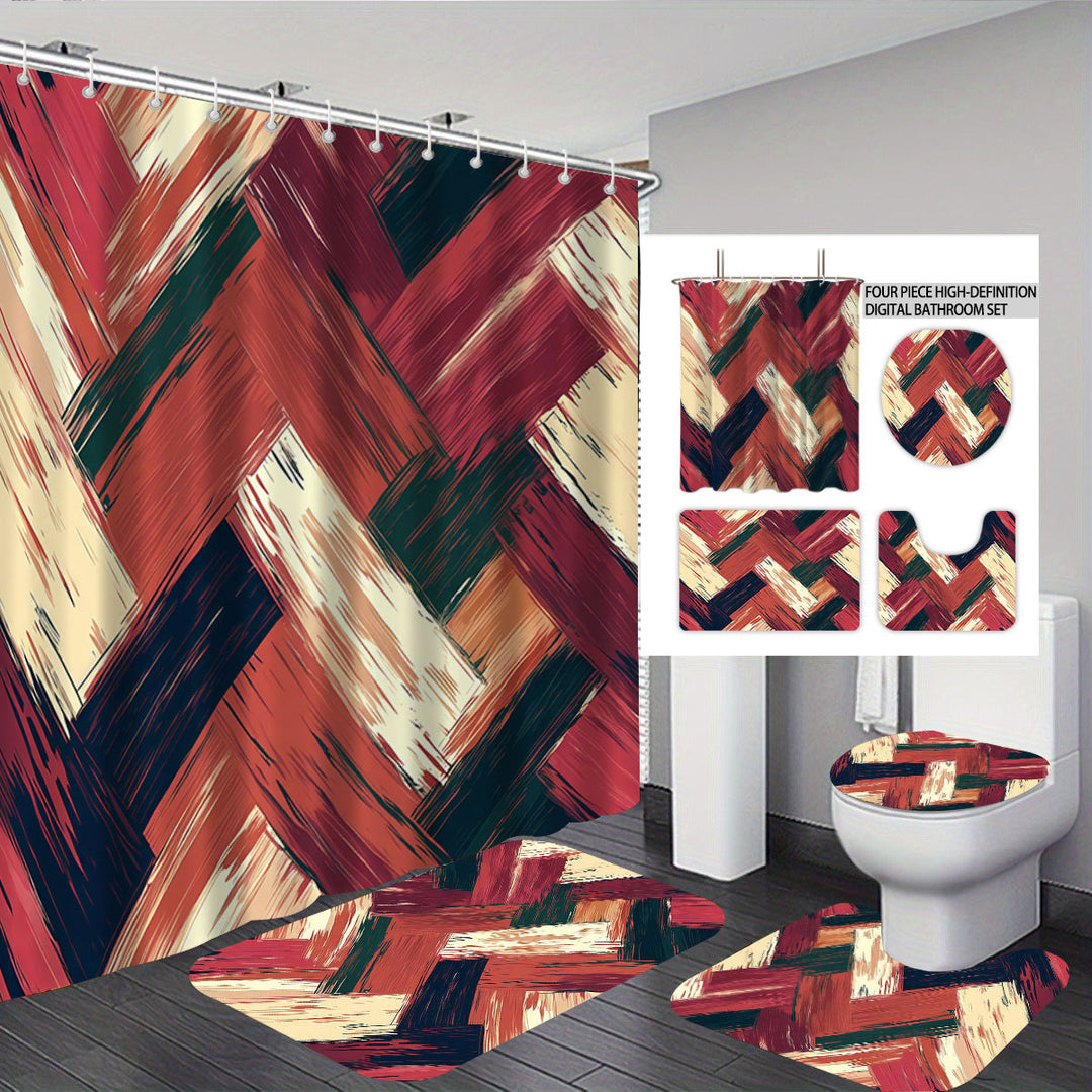 Bold Brushstroke Pattern Four-Piece Bathroom Set Stornfield