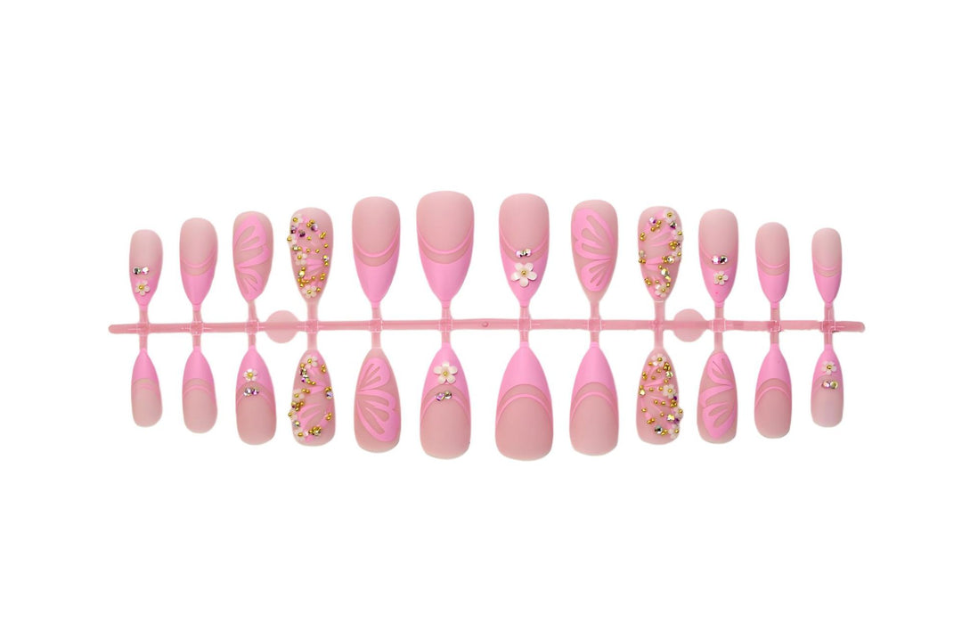 Artificial nail set with elegant flower and glitter decorations Stornfield