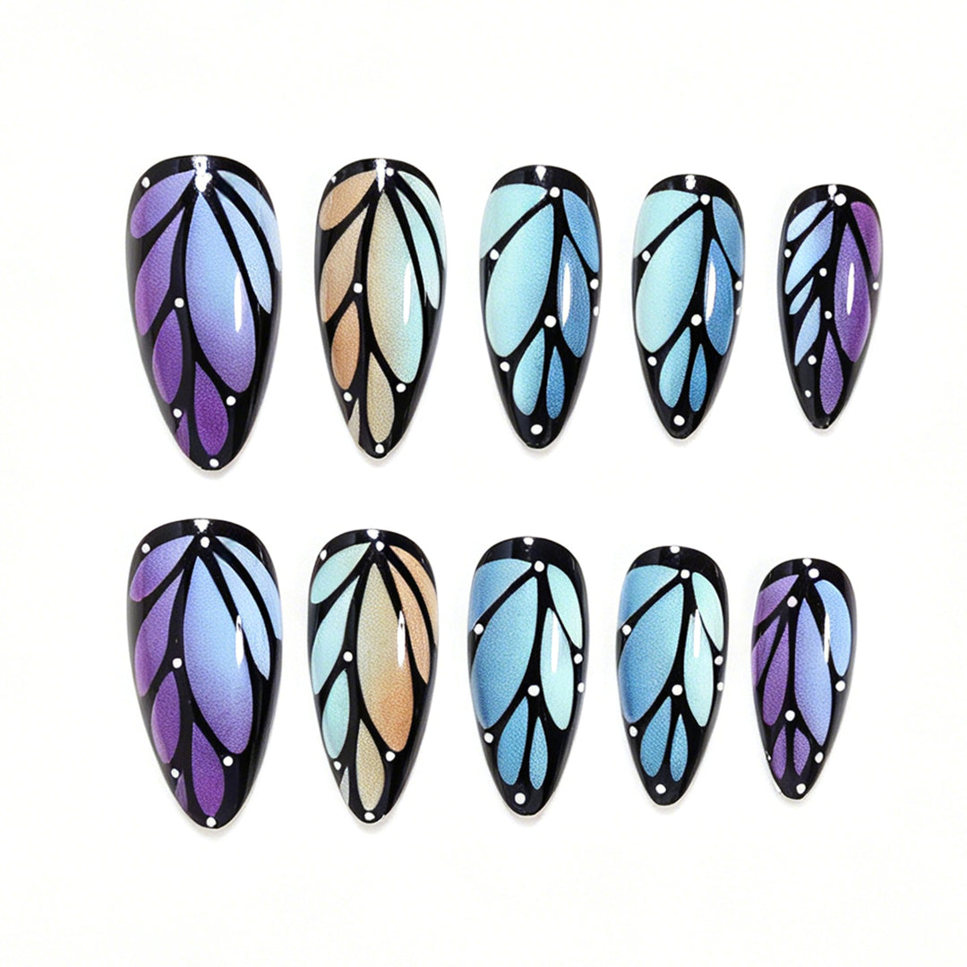 Artistic Stiletto Nail Art Set with Leaf Patterns Stornfield