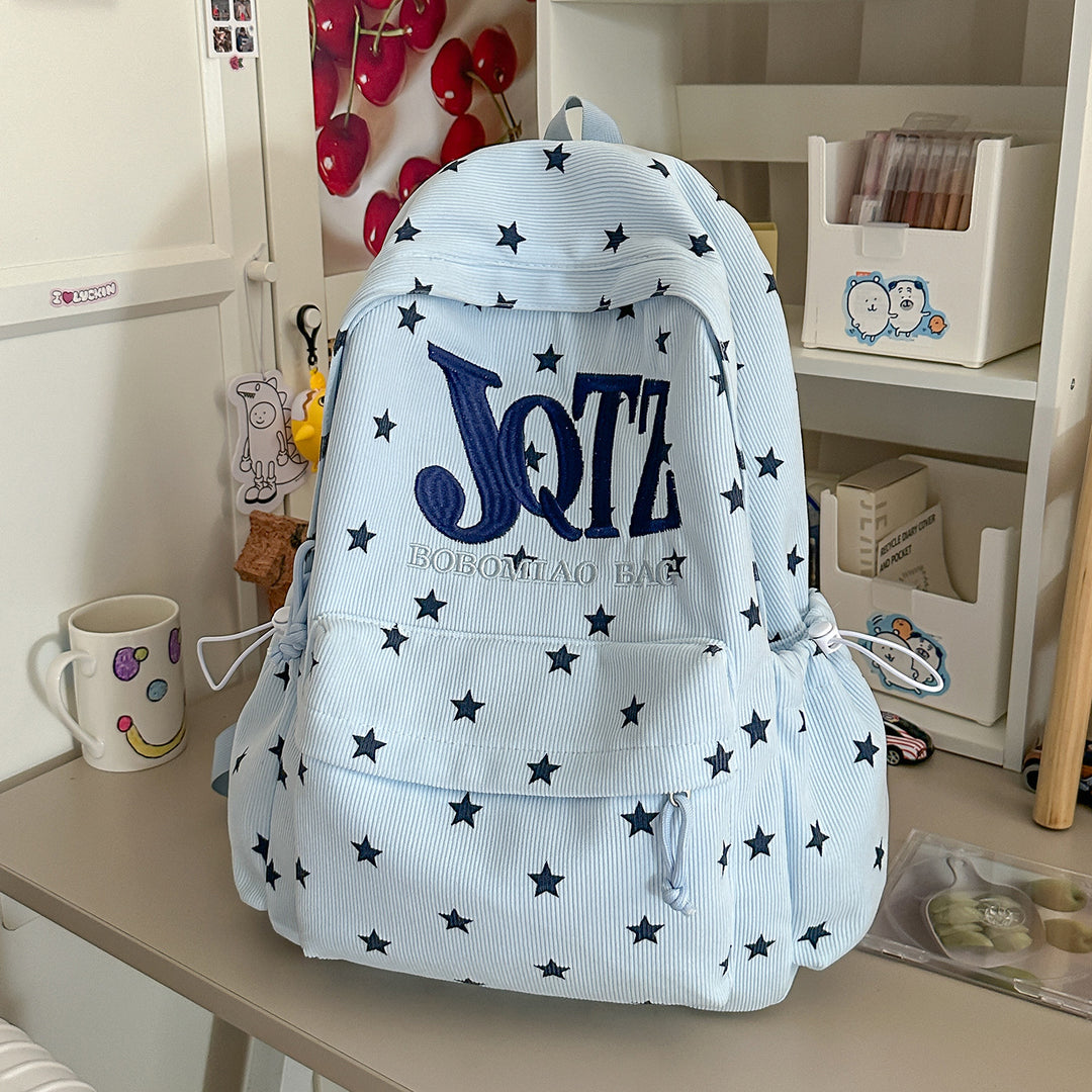 Stylish Star-Embellished Corduroy Backpack Stornfield