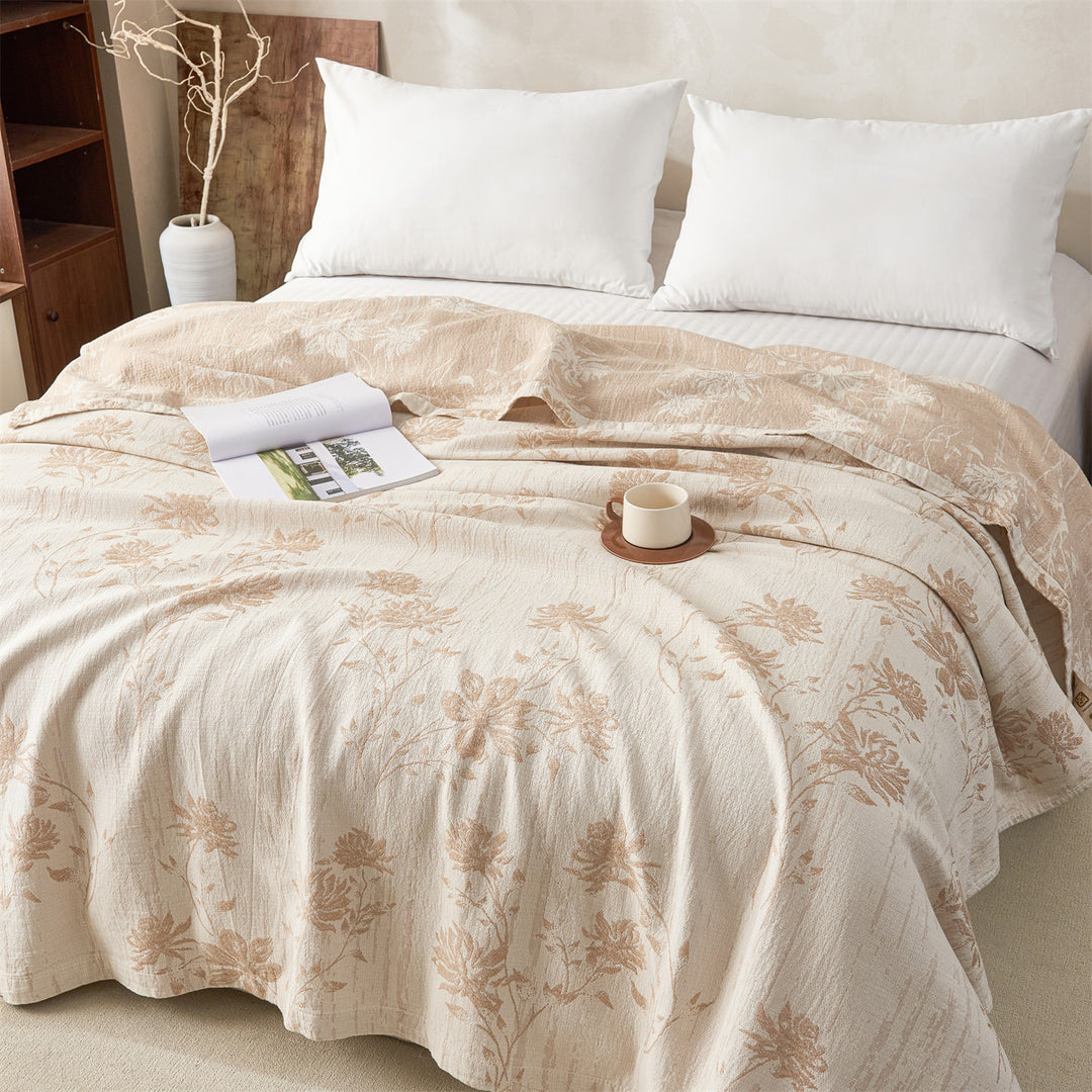 Reversible Floral Jacquard Cotton Coverlet Quilt Bedspread