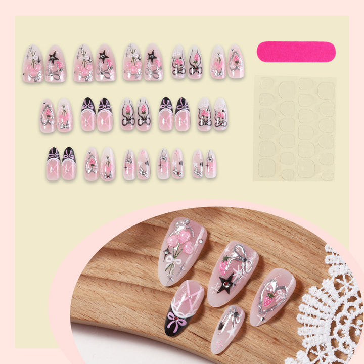 Creative nail art set with elegant bow and glitter designs Stornfield