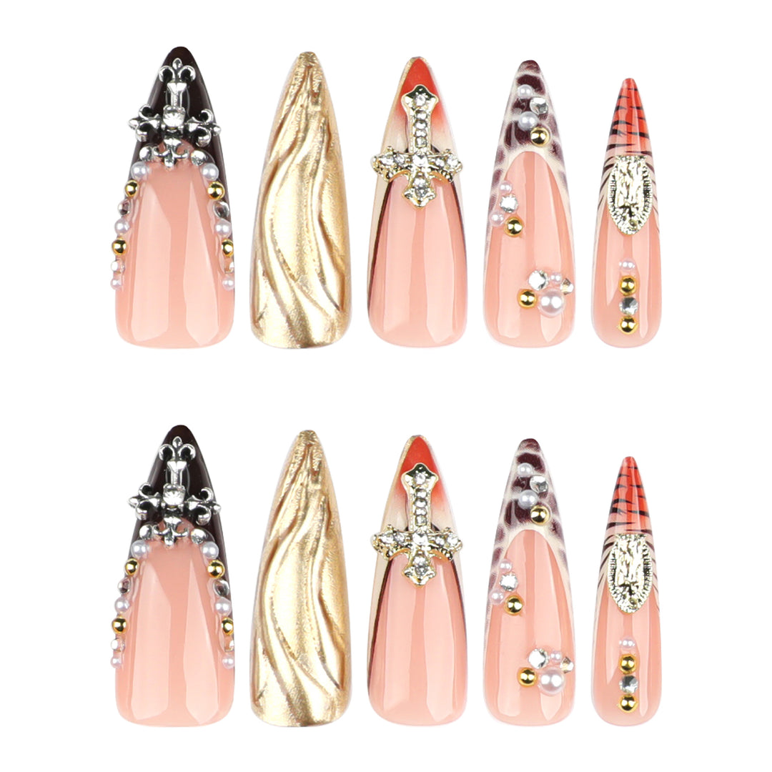 Artful acrylic nails with glitter and rhinestone decorations Stornfield