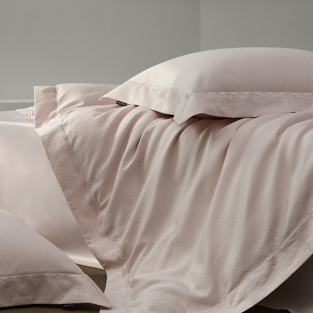 Textured Cotton Sateen Duvet Cover Set with Pillow Shams and Accent Cushion