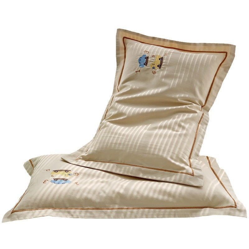 Embroidered Cotton Sateen Pillowcase Set with Piped Edge