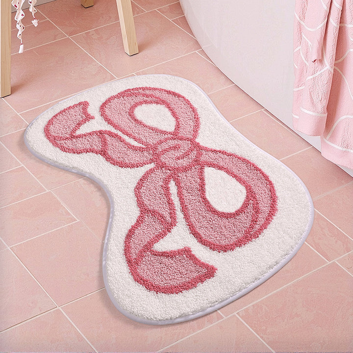 Shaped Bow-Accent Plush Contour Bath Rug with Non-Slip Backing