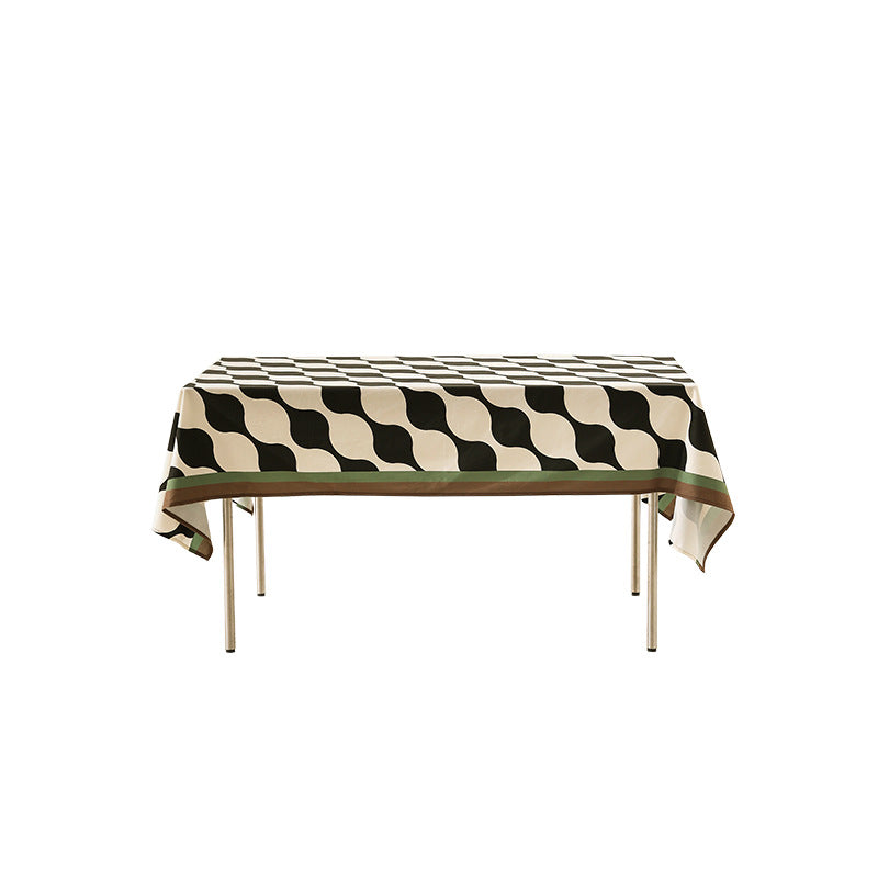 Wipeable Rectangular Table Runner with Geometric Wave Pattern and Contrast Edge