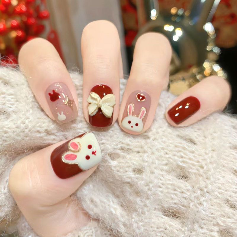 Playful Bunny-Themed Decorative Press-On Nails Stornfield