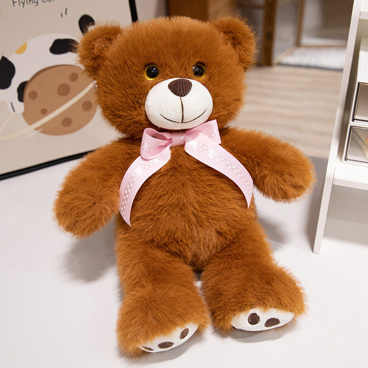 Deluxe Sitting Plush Teddy Bear Cuddler with Long-Pile Faux Fur, Embroidered Face & Satin Ribbon Stornfield