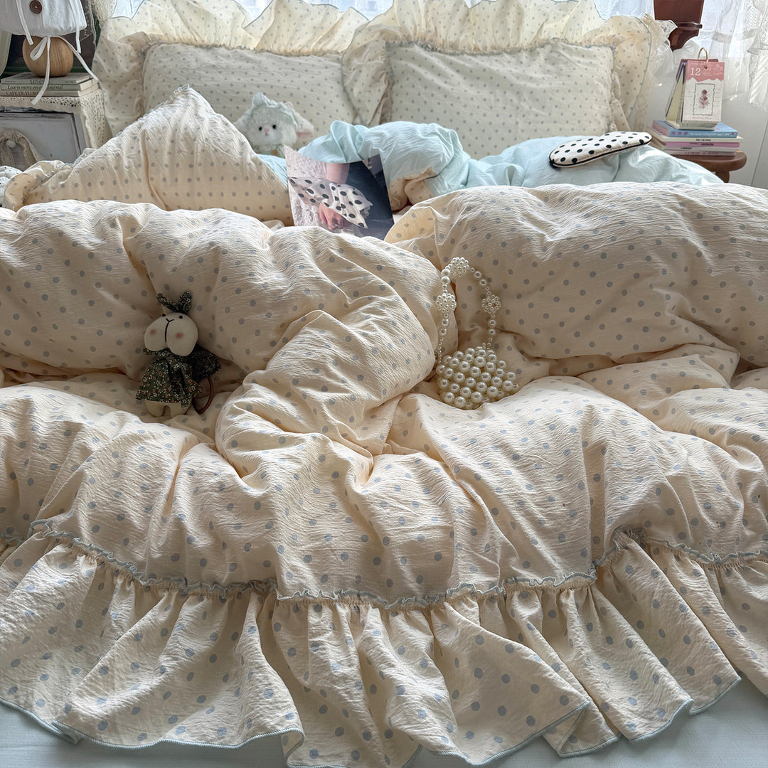 Ruffled Polka Dot Duvet Cover Set