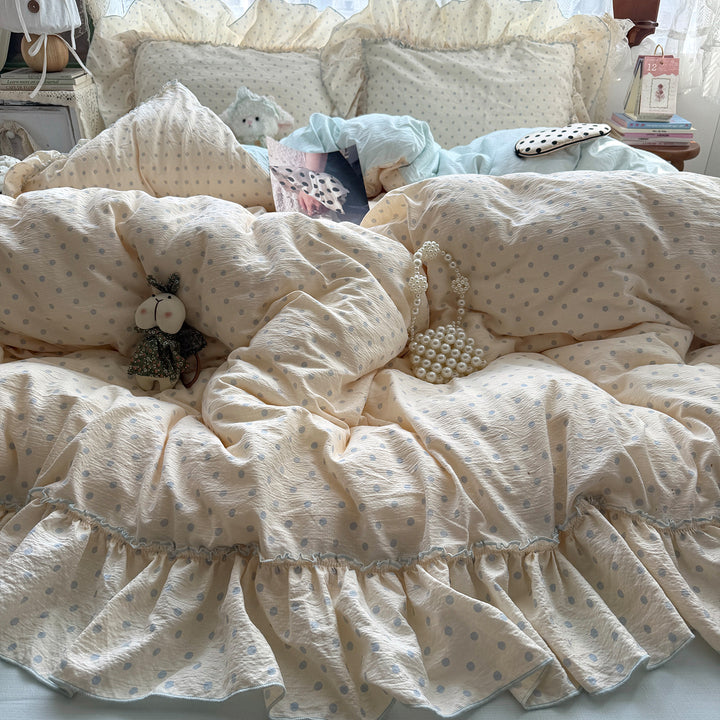 Ruffled Polka Dot Duvet Cover Set