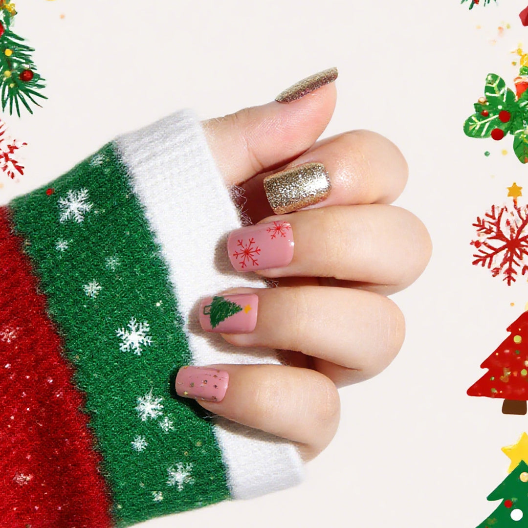 Festive Holiday-Themed Press-On Nail Art Stornfield