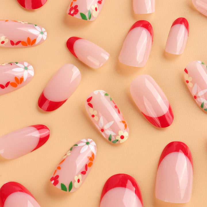 Floral French Tip False Nail Art Stornfield