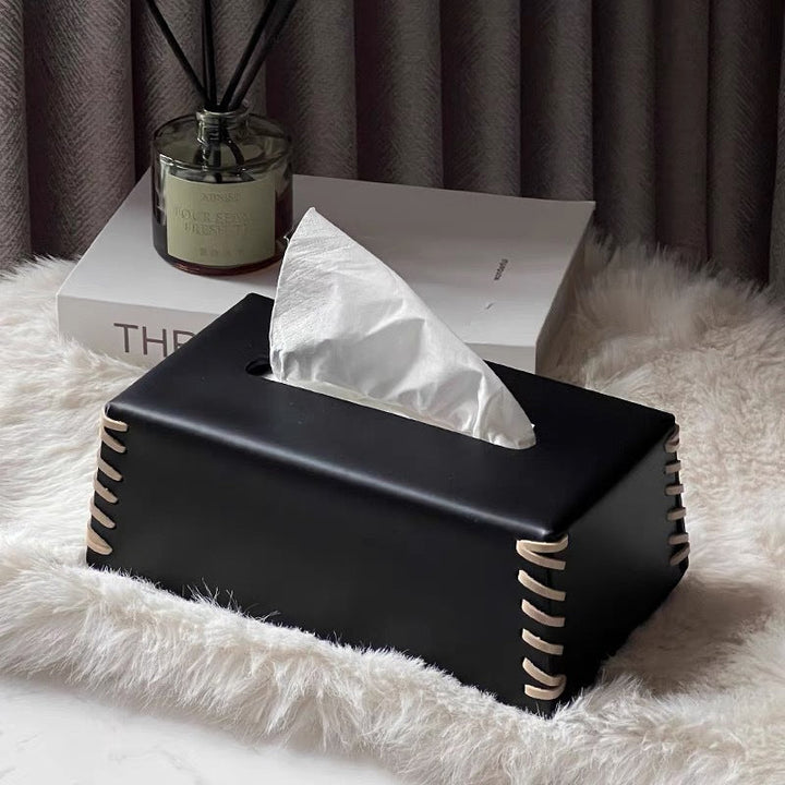 VédaLuxe Leather Tissue Box – Handcrafted Elegance in Woven Leather | Stornfield
