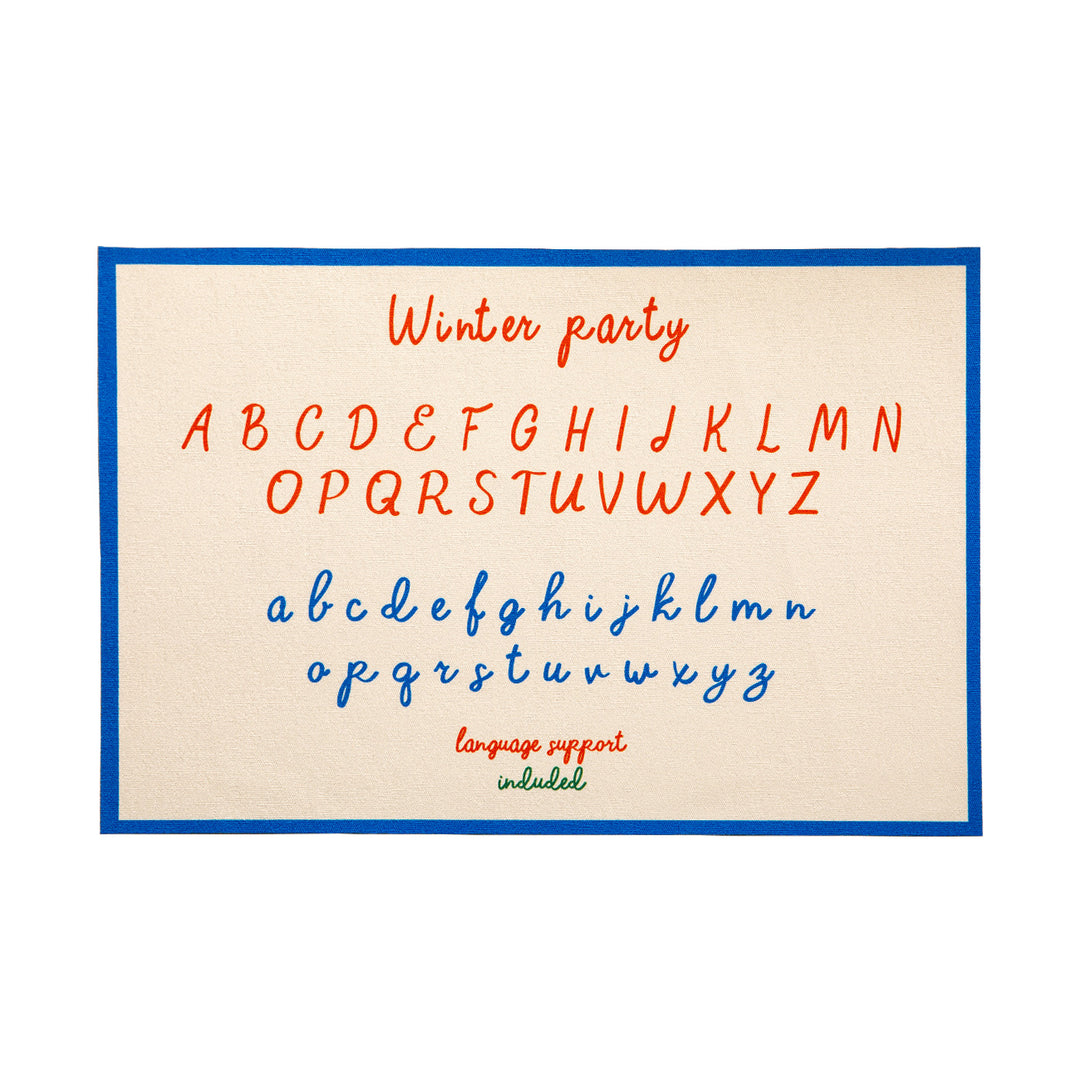 rectangular door mat made of canvas with typographic lettering