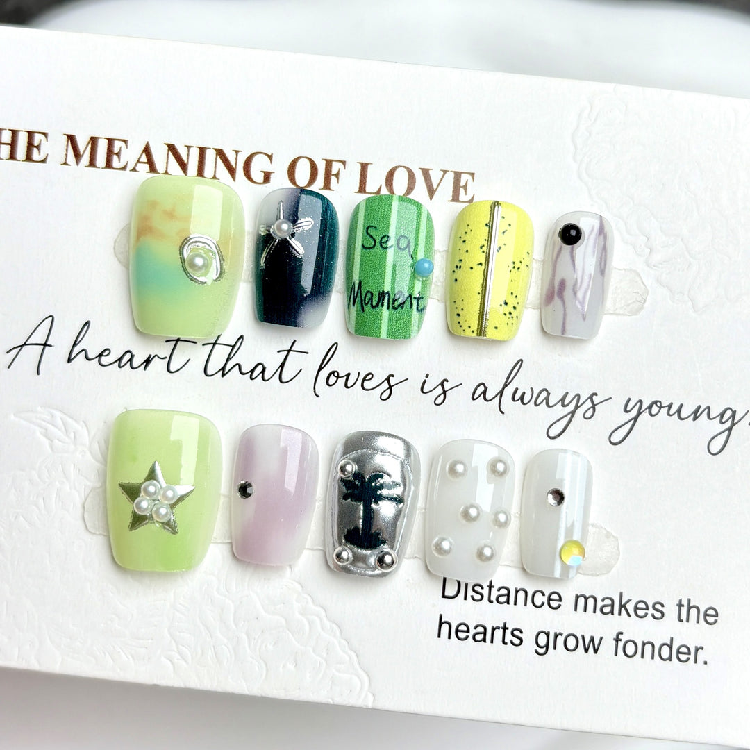 Decorative Press-On Nail Art Set with Creative Gem Accents
