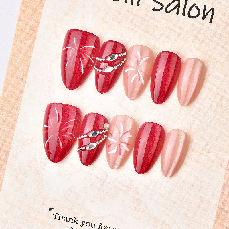 Elegant Press-On Nail Art Set with Rhinestone Accents Stornfield