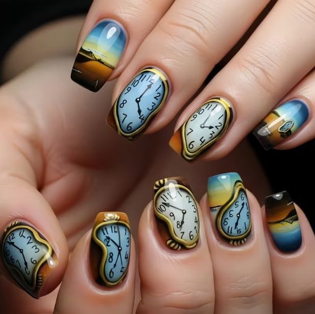 Artistic Time-Themed Nail Art Stornfield