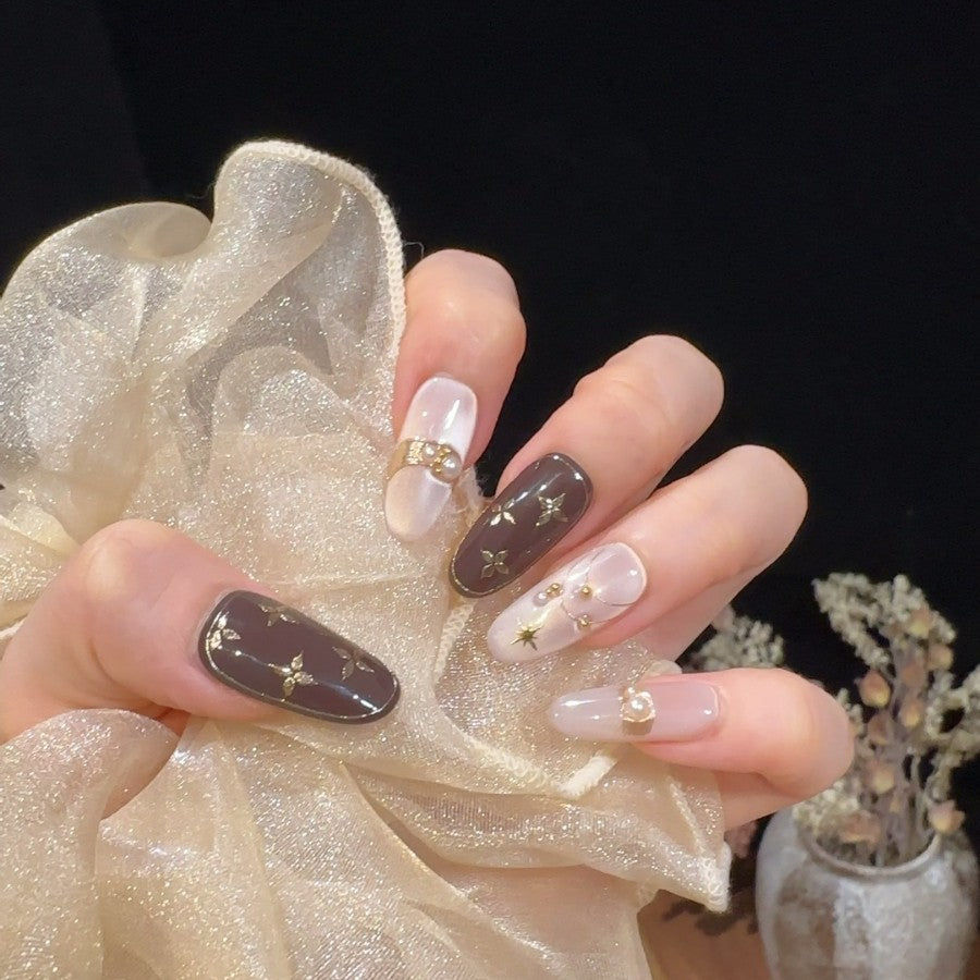 Decorative Press-On Nail Set with Star Accents Stornfield