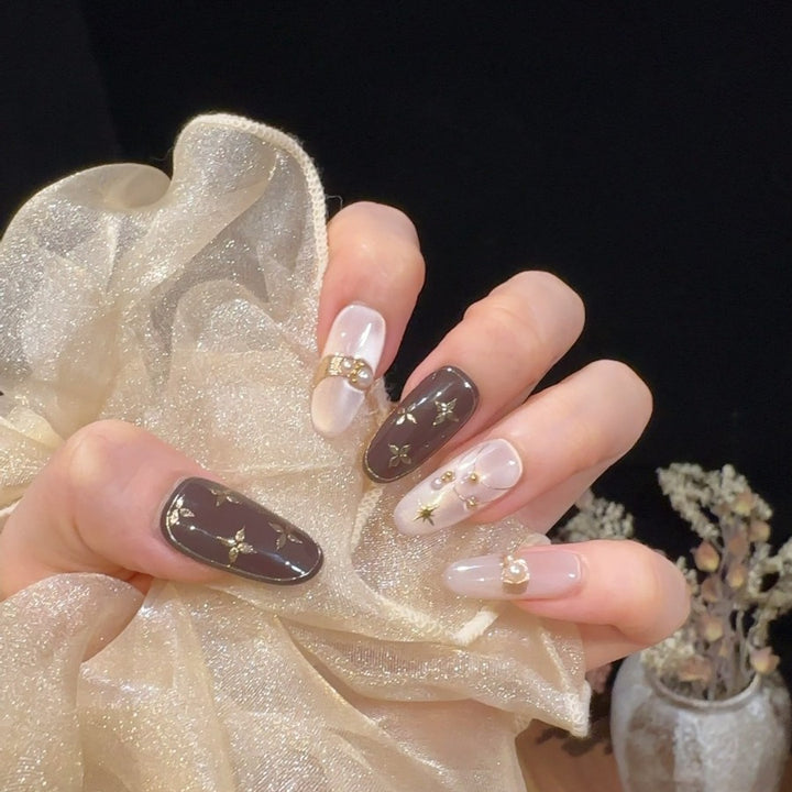 Decorative Press-On Nail Set with Star Accents Stornfield