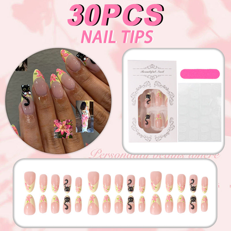 Artistic Cat-Themed Press-On Nail Tips Stornfield