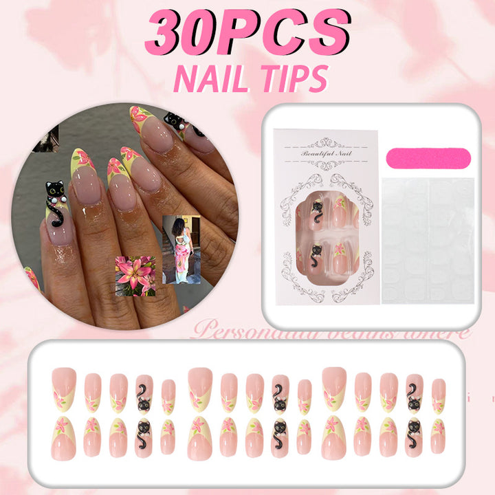Artistic Cat-Themed Press-On Nail Tips Stornfield