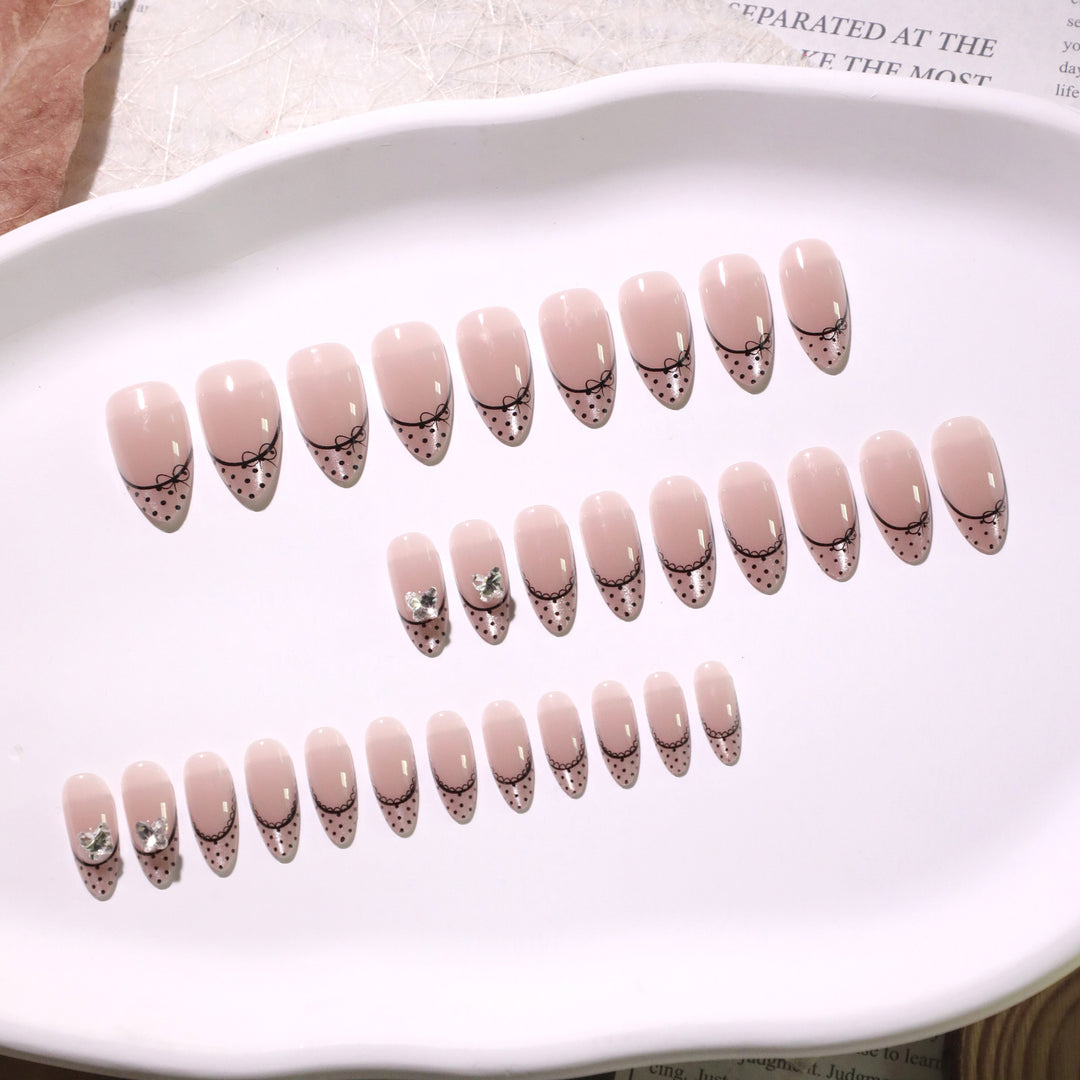 Elegant artificial nails with glitter and French design Stornfield