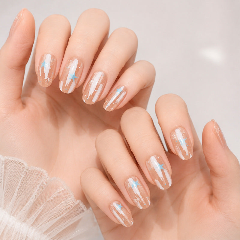 Artistic Press-On Nail Set with Celestial Design Stornfield