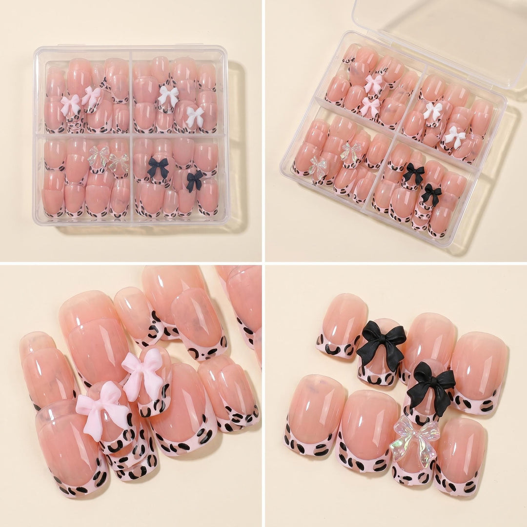 Decorative Full Cover Nail Tips Set with Leopard Print