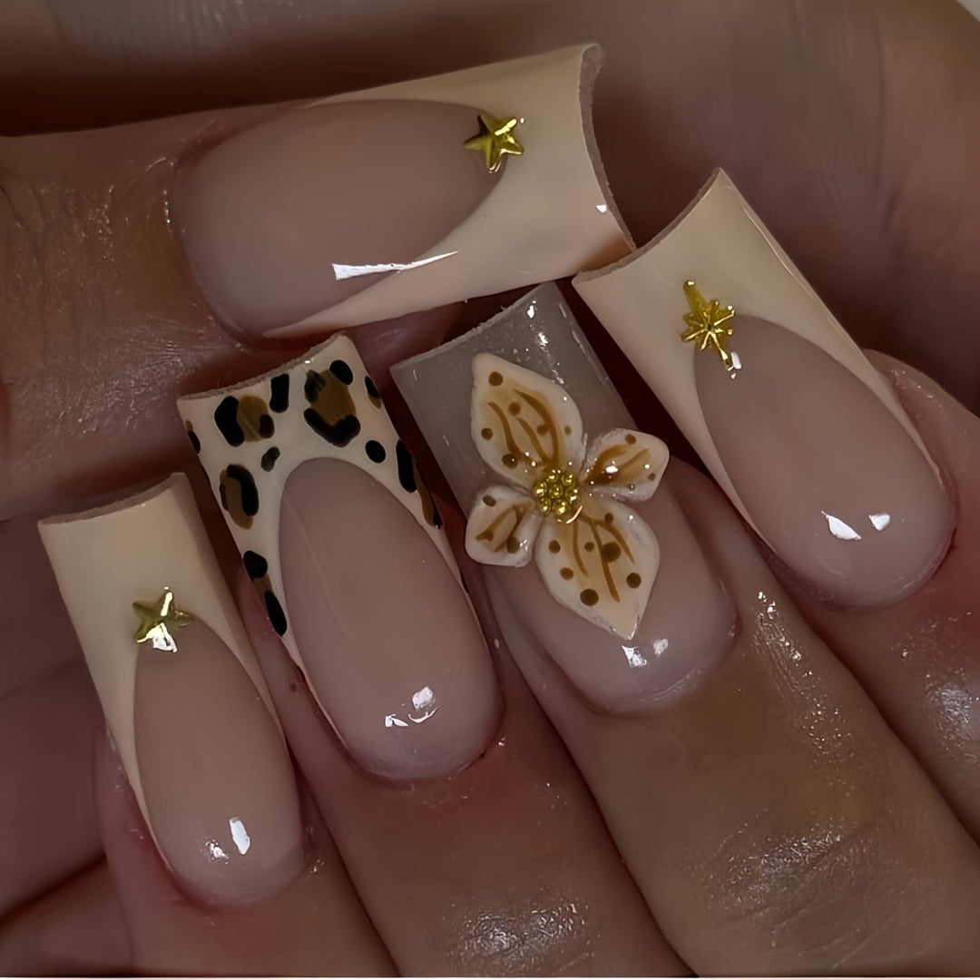 Artistic Floral and Animal Print Press-On Nail Art Stornfield