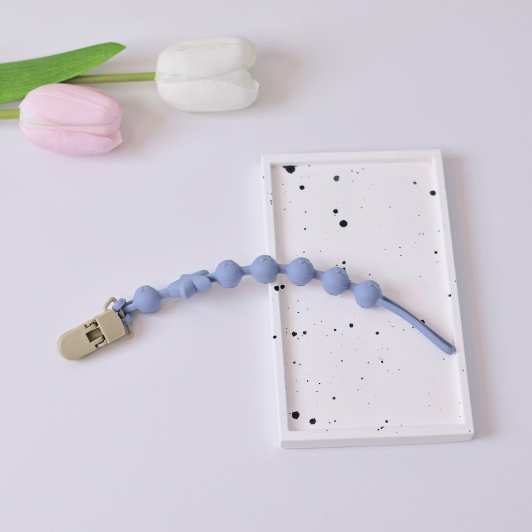 Silicone Star-Bead Pacifier and Teether Clip with Wooden Safety Clamp