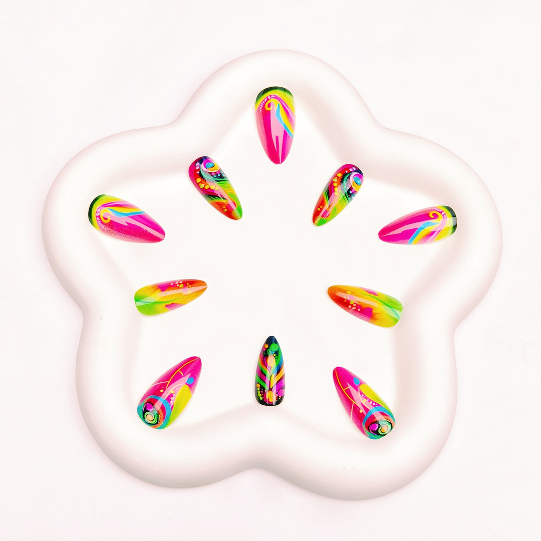 Creative artificial nails with neon pattern Stornfield
