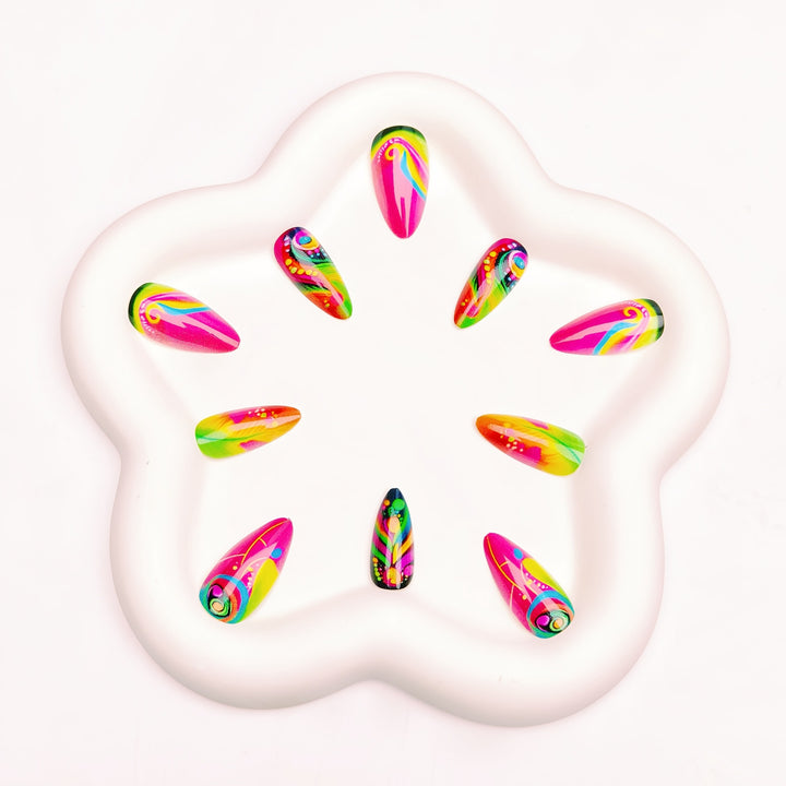 Creative artificial nails with neon pattern Stornfield
