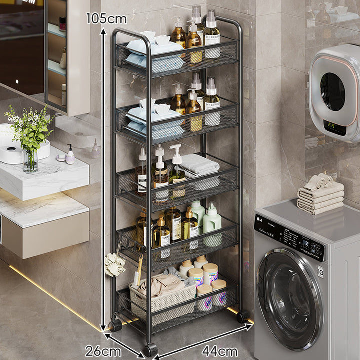 Tall Mobile Mesh Bathroom and Laundry Organizer Cart with Pull-Out Ventilated Baskets