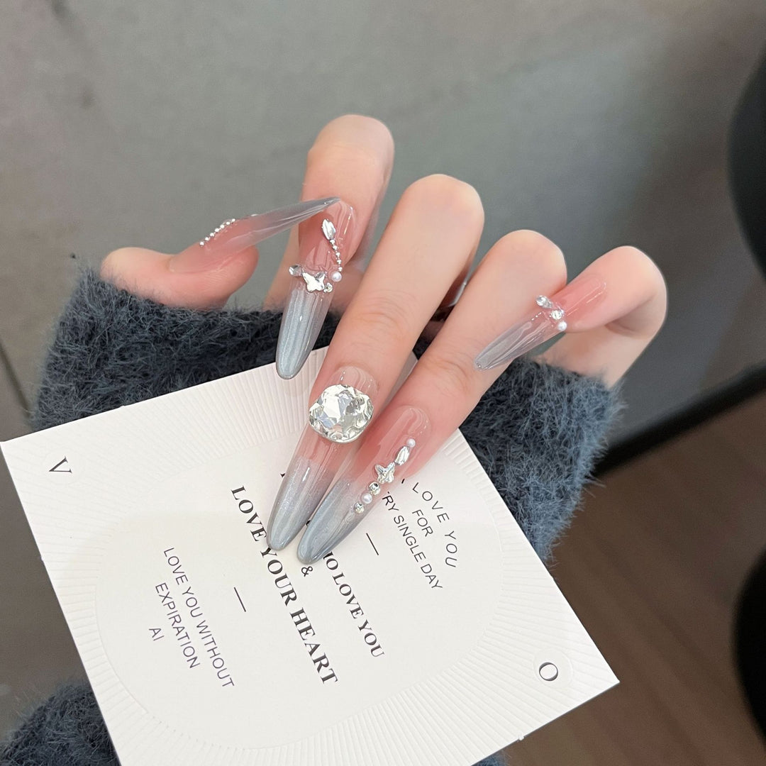 Glamorous Crystal-Studded Stiletto Press-On Nails Stornfield