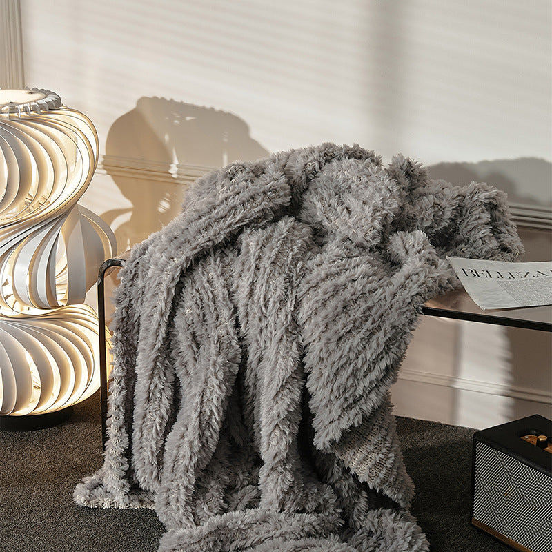 Oversized Plush Faux-Fur Ribbed Throw Blanket
