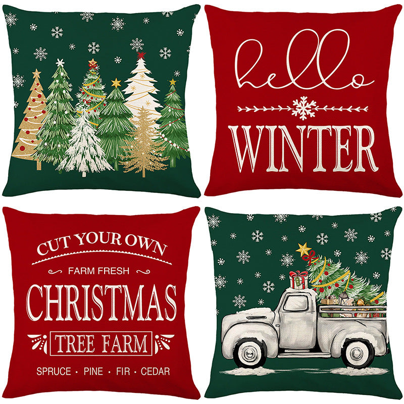 Decorative Cotton-Linen Holiday Throw Pillow Cover Hello Winter Script Print
