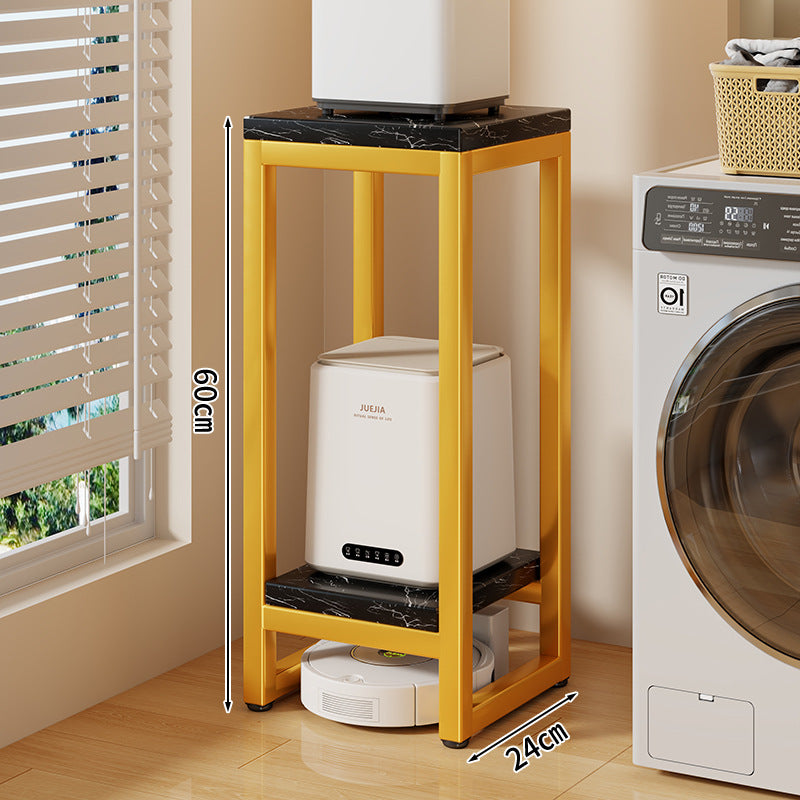 Narrow Two-Tier Metal Appliance Stand with Faux Marble Shelves
