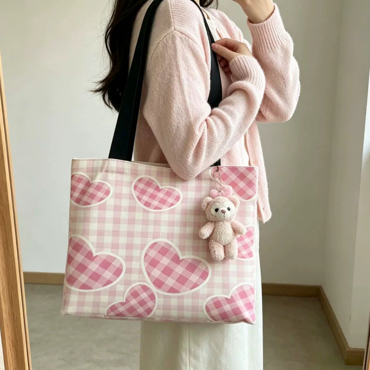 Cute Heart Pattern Canvas Tote Bag
