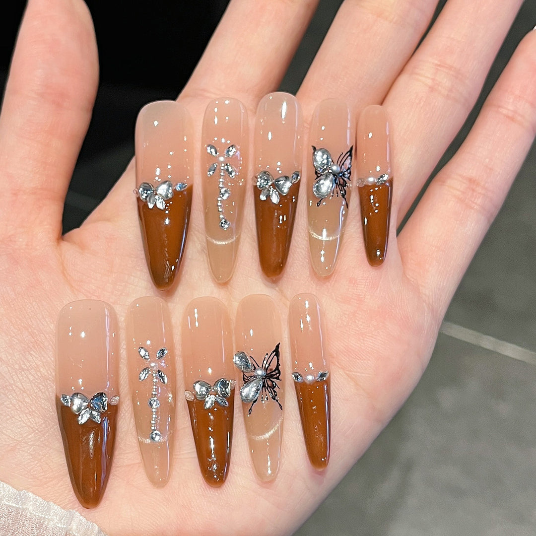 Artistic 3D Butterfly and Gem Press-On Nail Extensions Stornfield