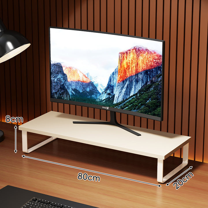 Compact Wooden Monitor Riser with Metal Frame and Under-Shelf Storage