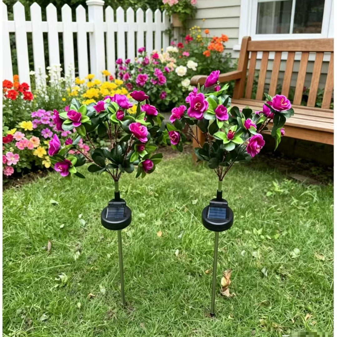 Solar-Powered Realistic Camellia Floral Garden Stake Lights With Adjustable LED Heads And Stainless Steel Spike Stornfield