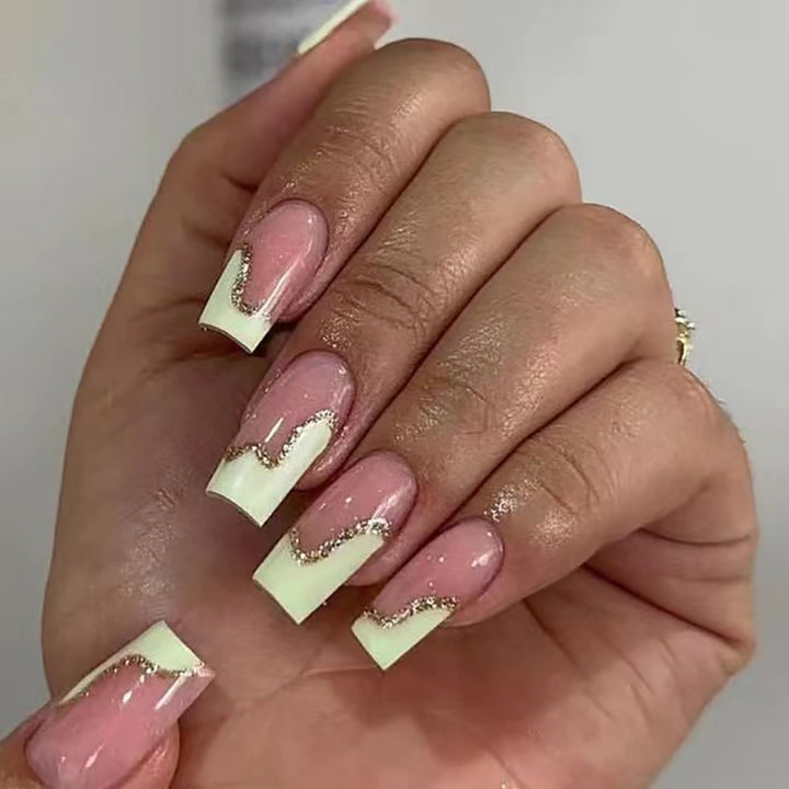 Stiletto Nail Art Extensions with Elegant Glitter Wave Design Stornfield