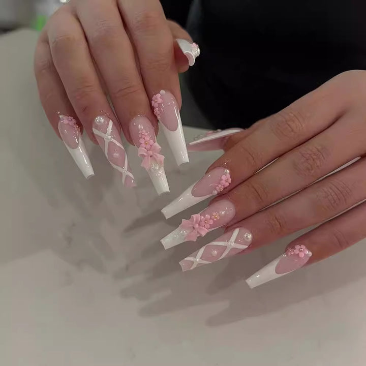 Artful and Elegant Stiletto Artificial Nails with Floral Design Stornfield