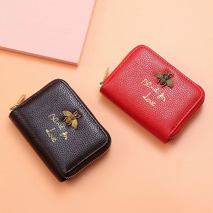 Designer Bee-Embellished Leather Zip-around Wallet Stornfield